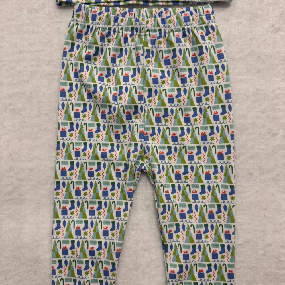 Lila & Hayes Christmas Pima Cotton Pajama Set 12-18M Green Holiday Henley NWT - Picture 4 of 10